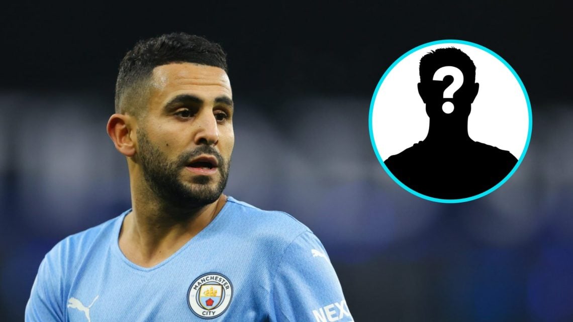Riyad Mahrez playing for Manchester City (left), mystery player (inset)