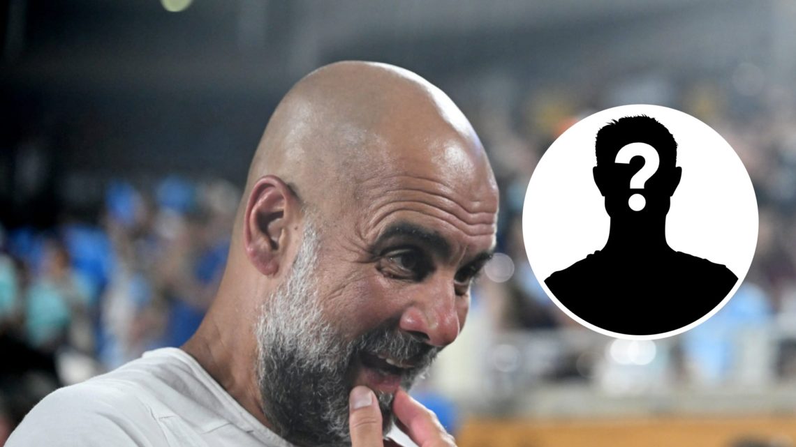Pep Guardiola rubbing his chin (main image) mystery player inset (top right corner)