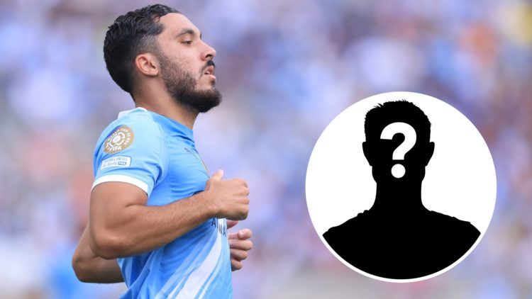Rayan Cherki in action for Manchester City (main image) mystery player inset (bottom right corner)