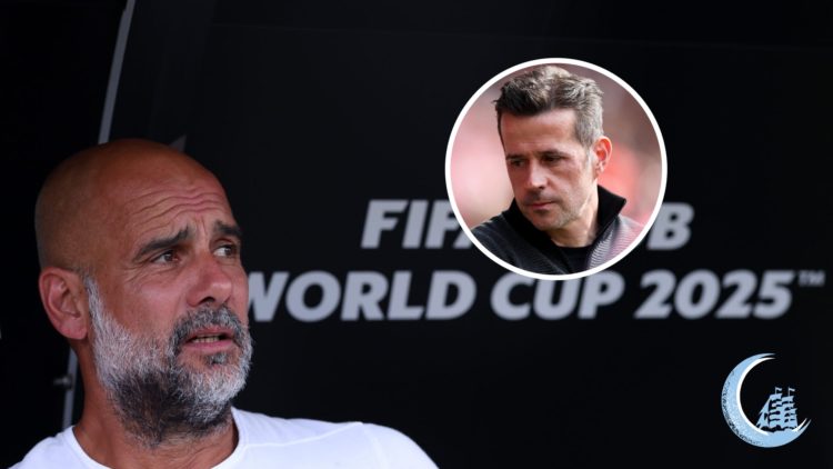 Manchester City manager Pep Guardiola with inset of Fulham manager Marco Silva