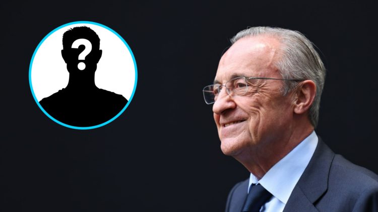 Real Madrid president Florentino Perez smiles (right), mystery player (inset)