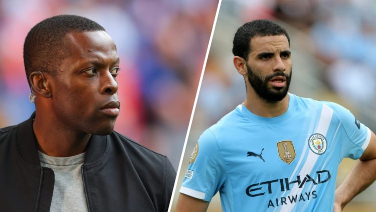 Split image - Nedum Onuoha doing punditry work (left) Rayan Ait-Nouri with one hand on his hip (right)