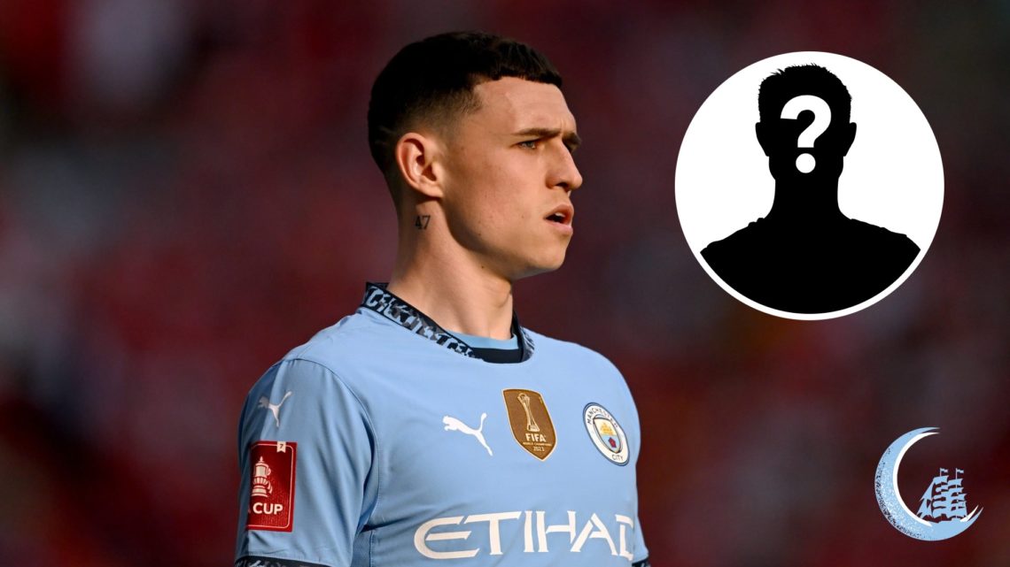 Manchester City midfielder Phil Foden with inset of mystery silhouette