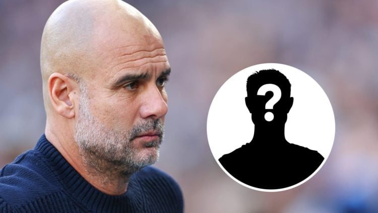 Close up of Man City boss Pep Guardiola (main image) mystery player inset (bottom right corner)