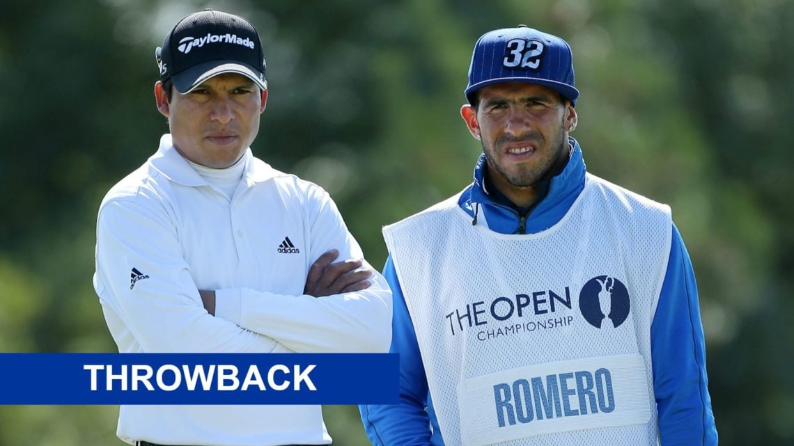 Carlos Tevez and Andrés Romero at The Open in 2012 (main image) blue throwback banner (bottom left corner)
