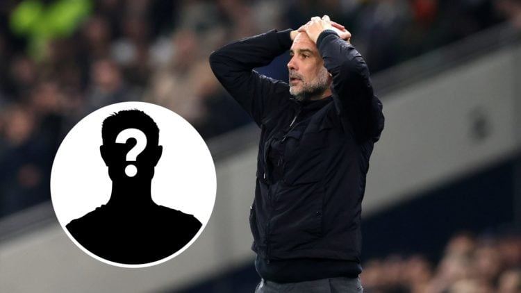 Pep Guardiola with his hands on his head (main image) mystery player inset (bottom left corner)