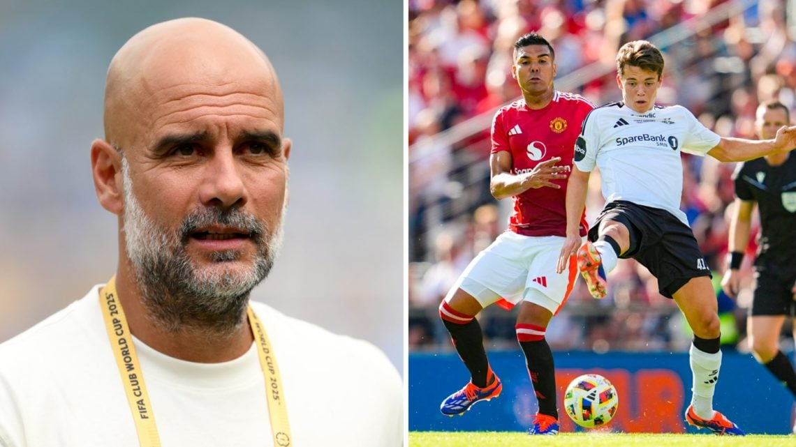 Split image - Close up of Man City manager Pep Guardiola (left) Sverre Nypan in action for Rosenborg (right)