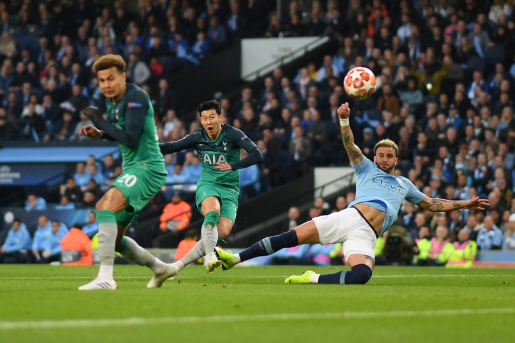 Son Heung-min curls in a beauty during Manchester City v Tottenham Hotspur.