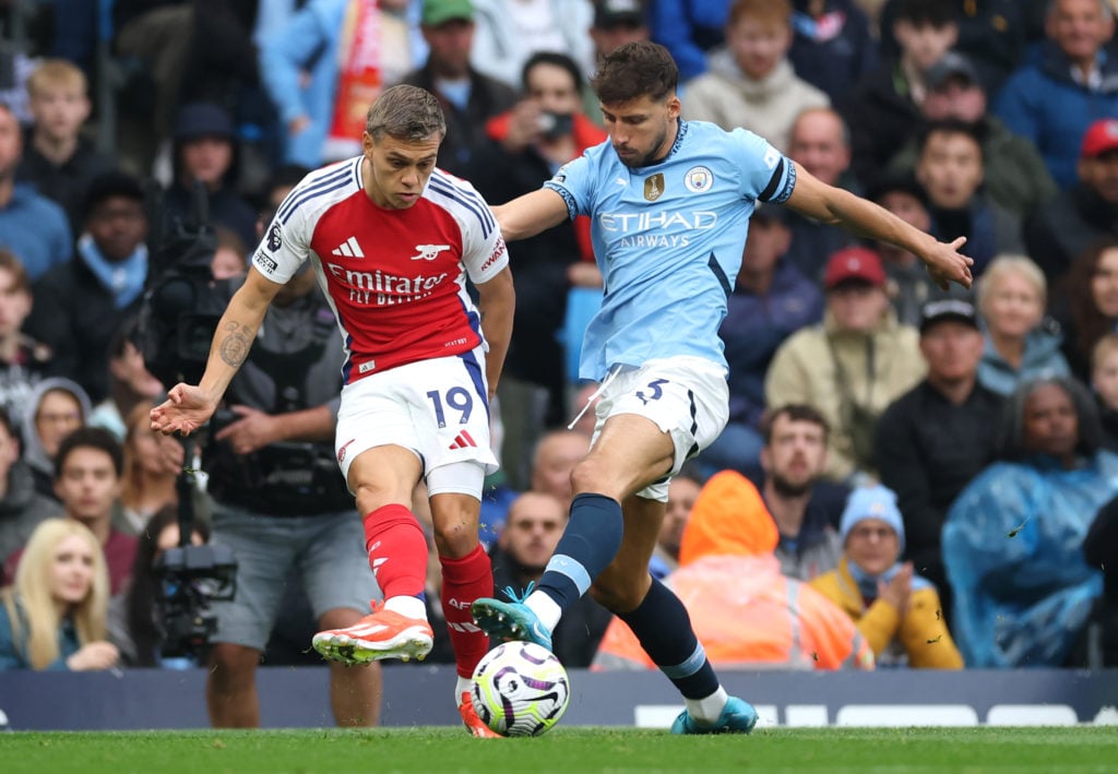 Ruben Dias in action during Manchester City v Arsenal.