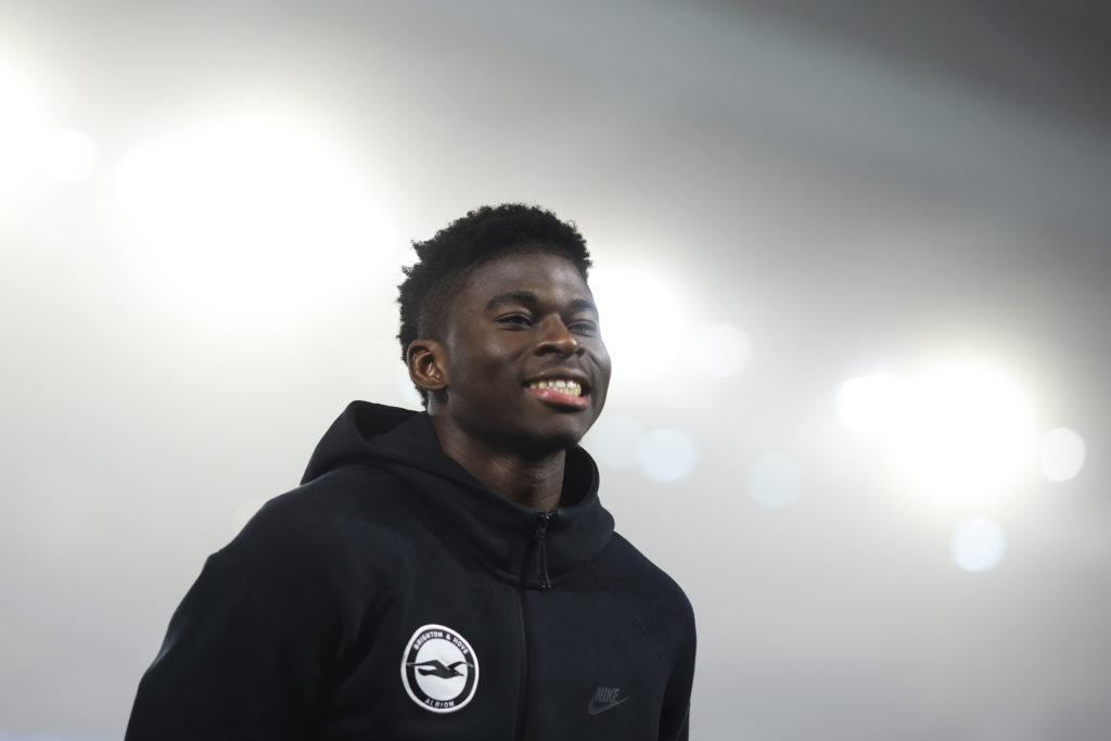 Carlos Baleba smiling ahead of Brighton vs Brentford.