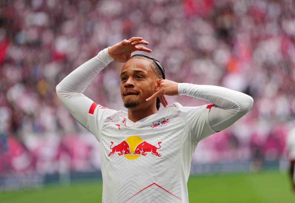 Xavi Simons celebrates his goal in RB Leipzig v VfB Stuttgart.