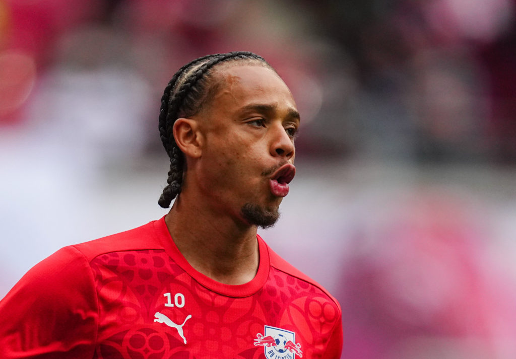 Xavi Simons warms up ahead of RB Leipzig v VfB Stuttgart.