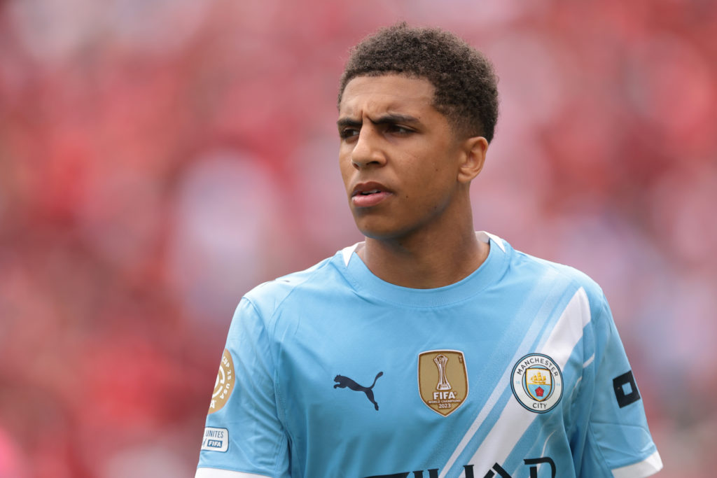 Rico Lewis playing for Manchester City v Wydad AC.