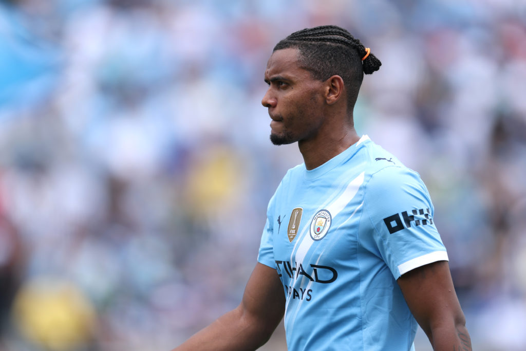 Manuel Akanji in action during Juventus v Manchester City.