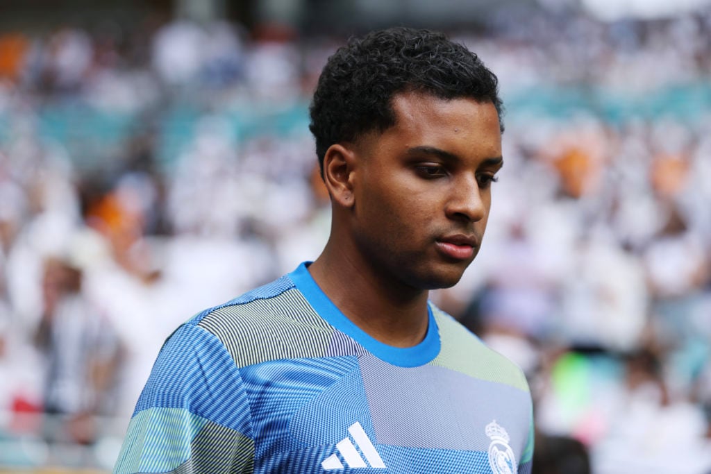Rodrygo warms up ahead of Real Madrid v Juventus.