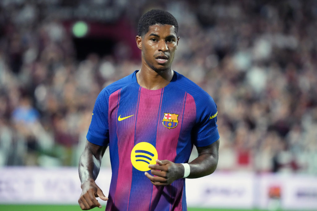 Marcus Rashford in action during Vissel Kobe v FC Barcelona.