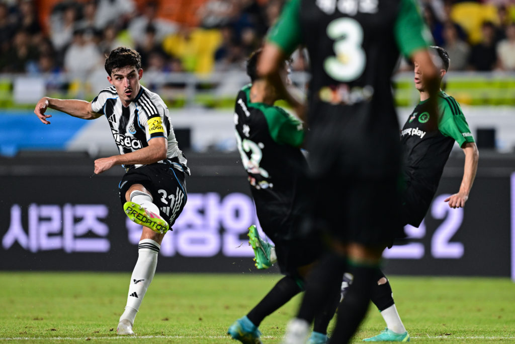 Tino Livramento in pre-season action for Newcastle.