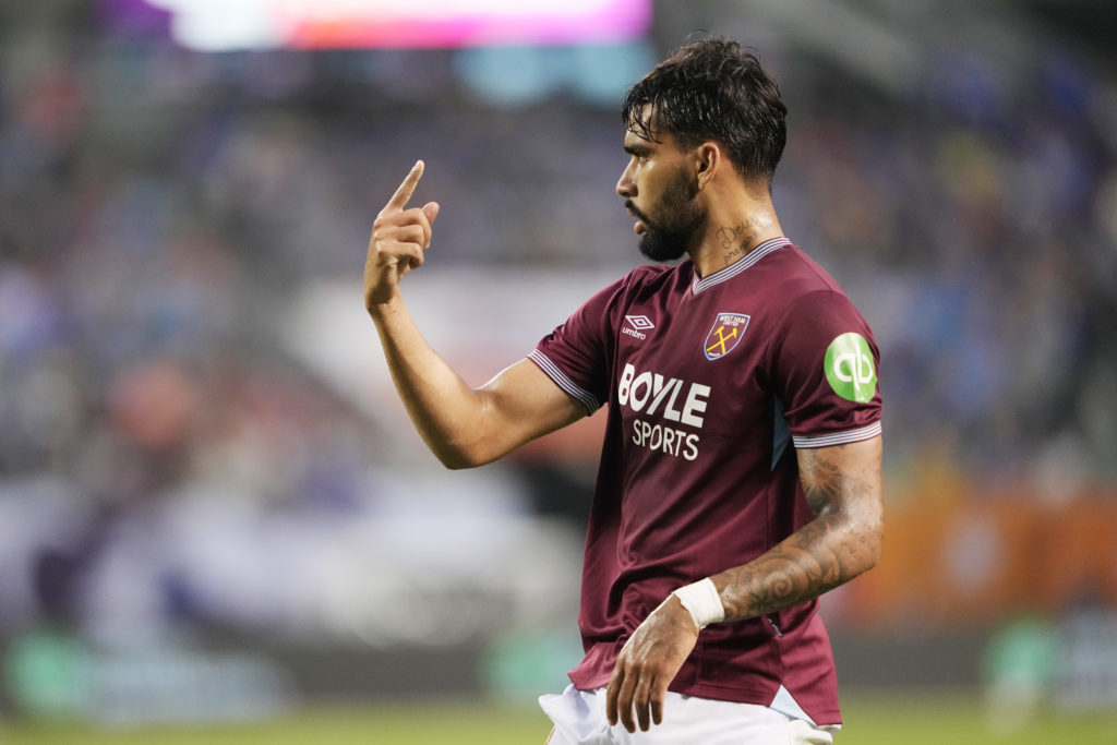 Lucas Paqueta playing for West Ham United v Everton.