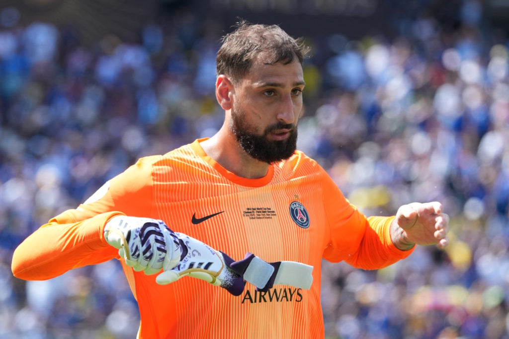 Gianluigi Donnarumma in action during Chelsea FC v Paris Saint-Germain.