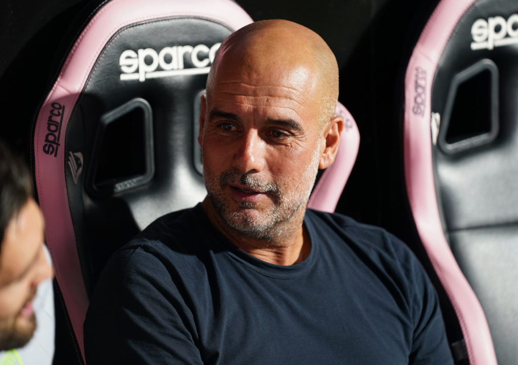 Pep Guardiola on the bench during Palermo v Manchester City.