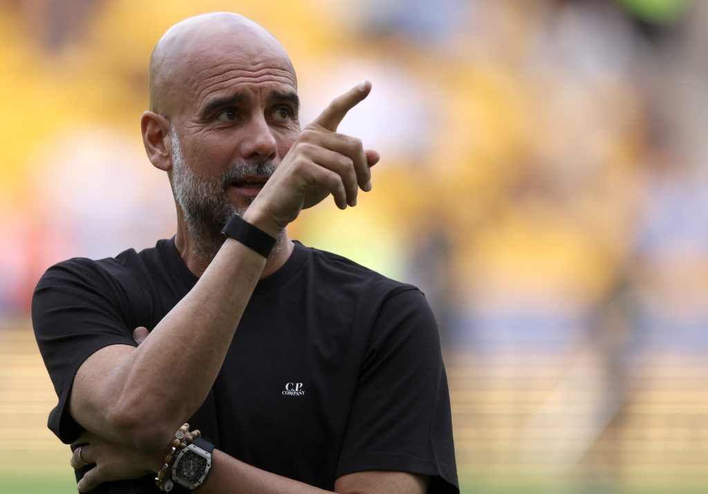 Pep Guardiola looking on during Wolverhampton Wanderers v Manchester City