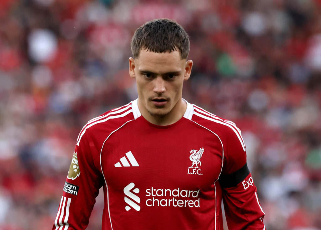 A serious Florian Wirtz looking on before on during Liverpool v Bournemouth