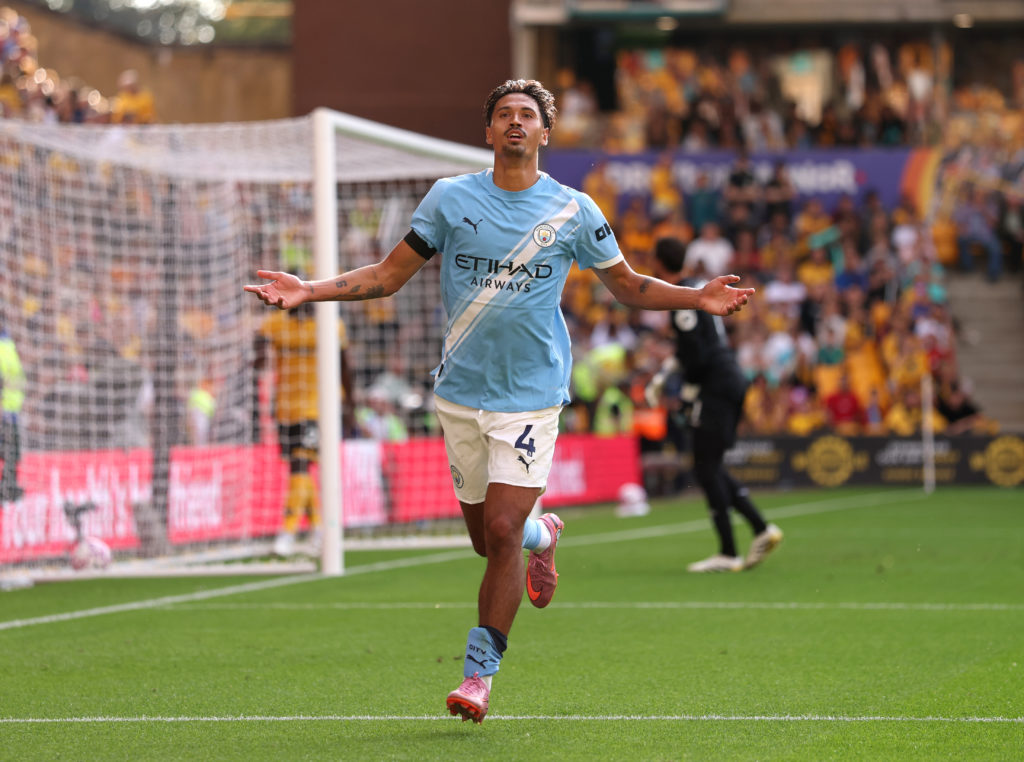 Tijjani Reijnders reacts after scoring during Wolverhampton Wanderers v Manchester City.