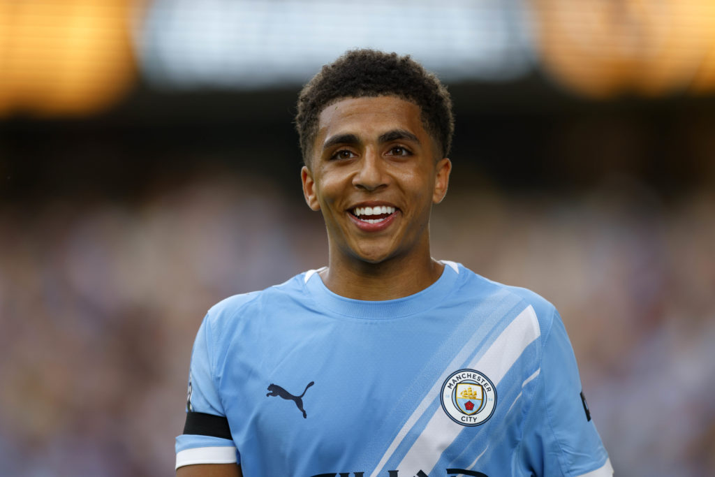 Rico Lewis with a smile on his face during Wolverhampton Wanderers v Manchester City.