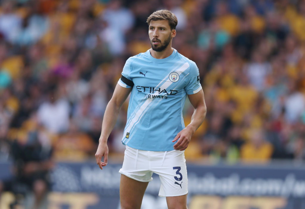 Ruben Dias in action during Wolverhampton Wanderers v Manchester City.