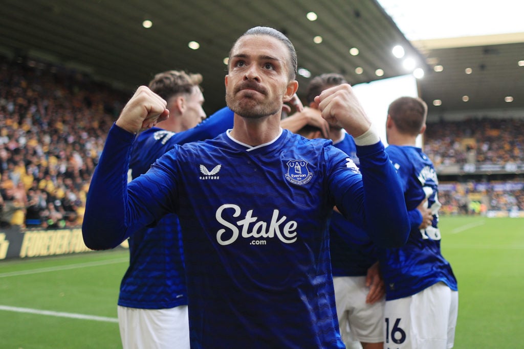 Jack Grealish celebrates during Wolverhampton Wanderers v Everton.