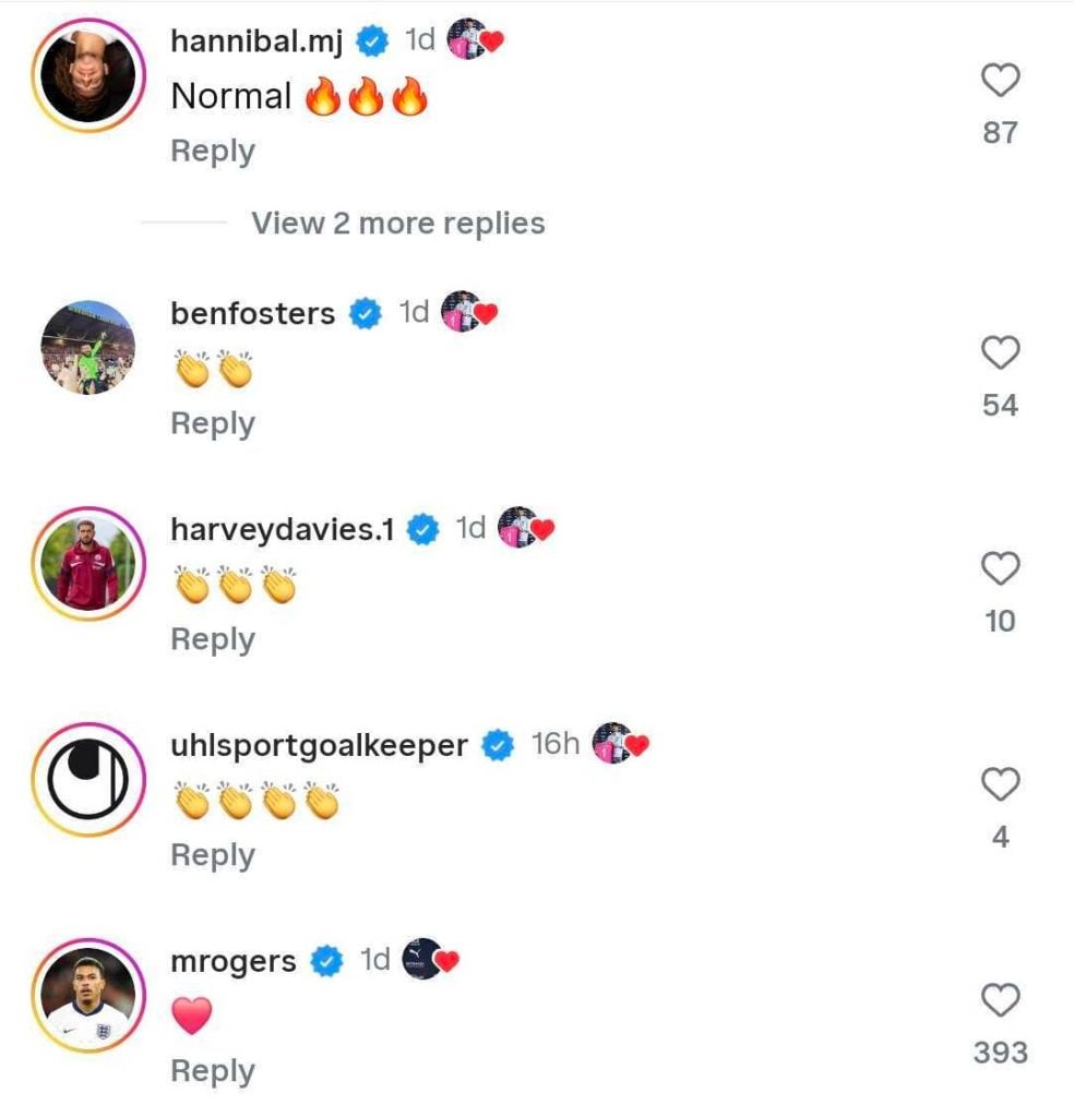 Screengrab of Morgan Rogers reply under James Trafford post about winning PFA Championship Player of the Year award