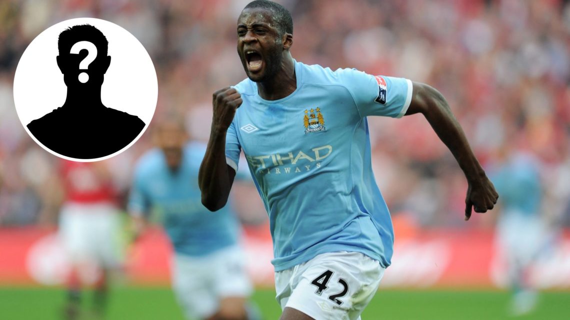 Yaya Toure celebrating after scoring for Manchester City (main image) with inset of mystery player (top left corner)