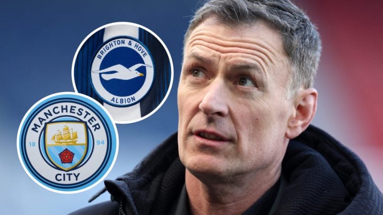 Chris Sutton with insets of Brighton and Manchester City badges