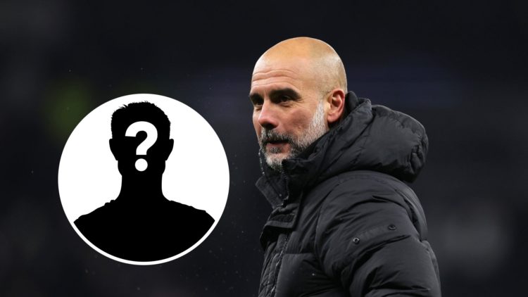 Close up of Man City manager Pep Guardiola (main image) mystery player inset (bottom left corner)
