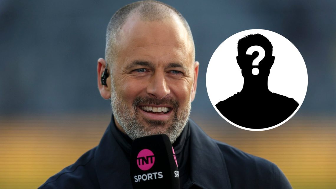 Joe Cole speaking into a TNT Sports microphone (main image) mystery player inset (top right corner)