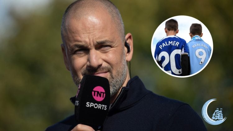 Joe Cole with inset of Chelsea fan wearing Cole Palmer shirt and Manchester City fan wearing Erling Haaland shirt