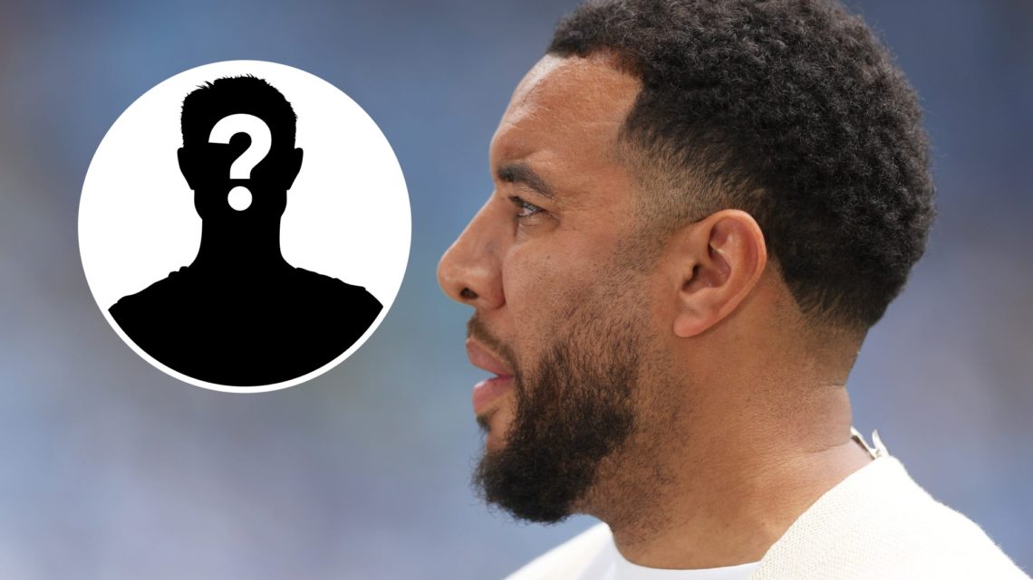 Close up of Troy Deeney doing punditry work (main image) mystery player inset (top left corner)