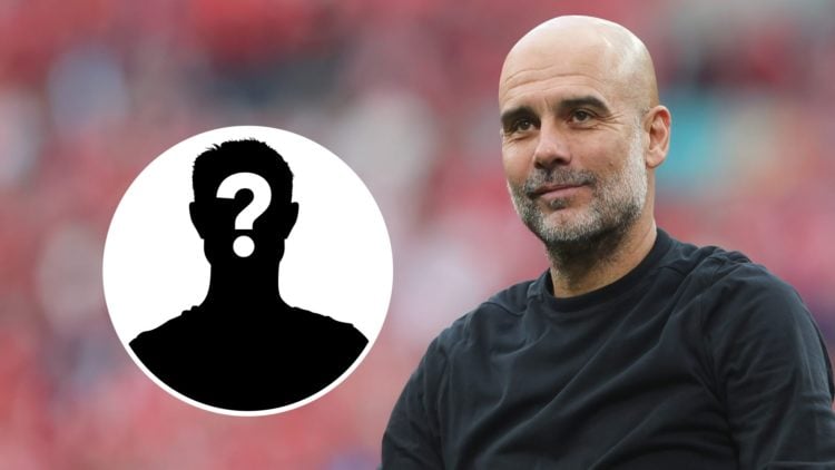 Pep Guardiola smiles after a Man City win (main image) mystery player inset (bottom left corner)