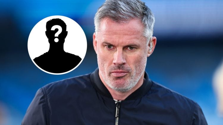 Jamie Carragher doing punditry work for Sky Sports (main image) mystery player inset (top left corner)