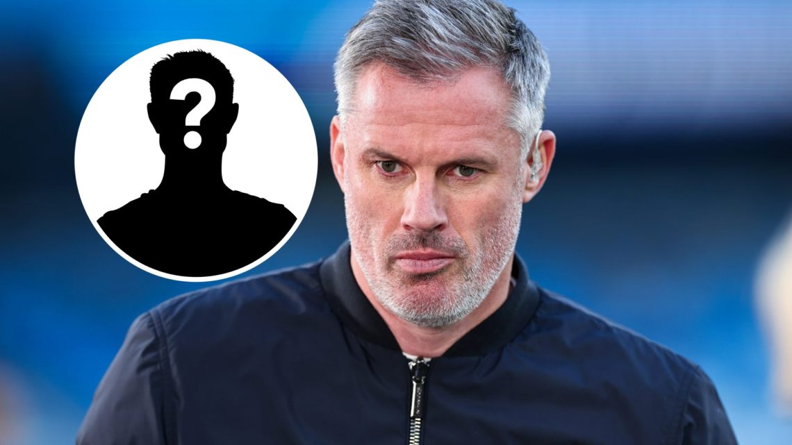 Jamie Carragher looks focussed while doing punditry work (main image) mystery player inset (top left corner)
