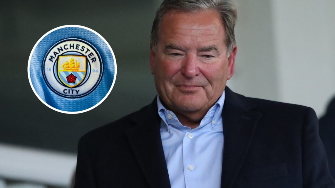 Jeff Stelling with inset of Manchester City badge