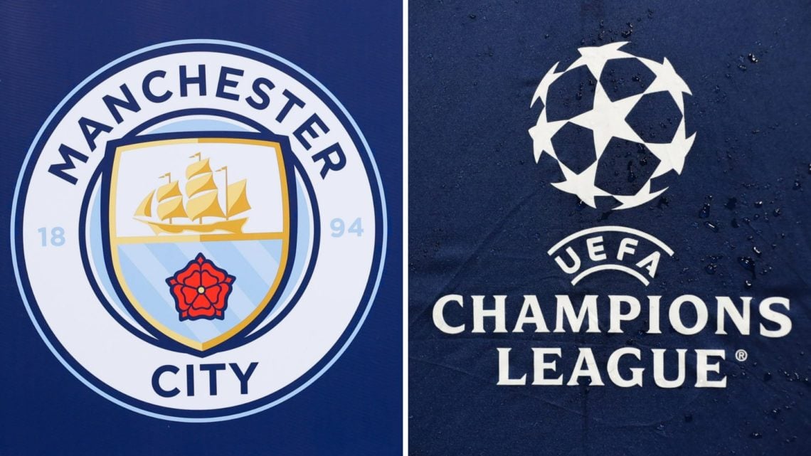 Split image - The Man City badge (left) the Champions League logo (right)