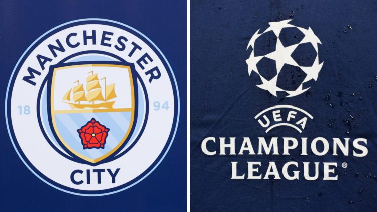 Split image - The Man City badge (left) the Champions League logo (right)