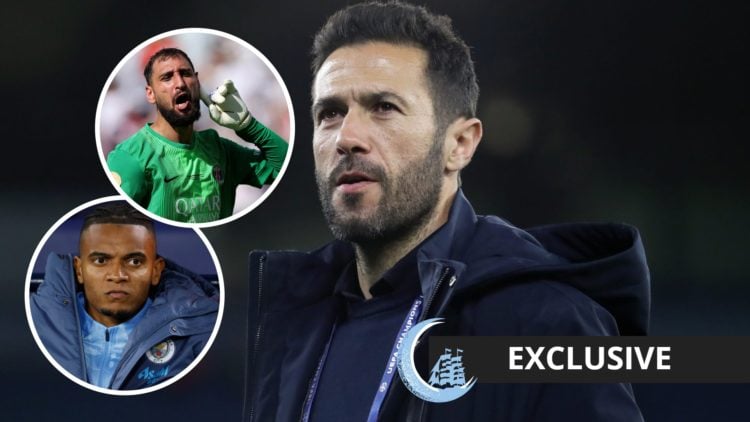 Manchester City director Hugo Viana with insets of Gianluigi Donnarumma and Manuel Akanji