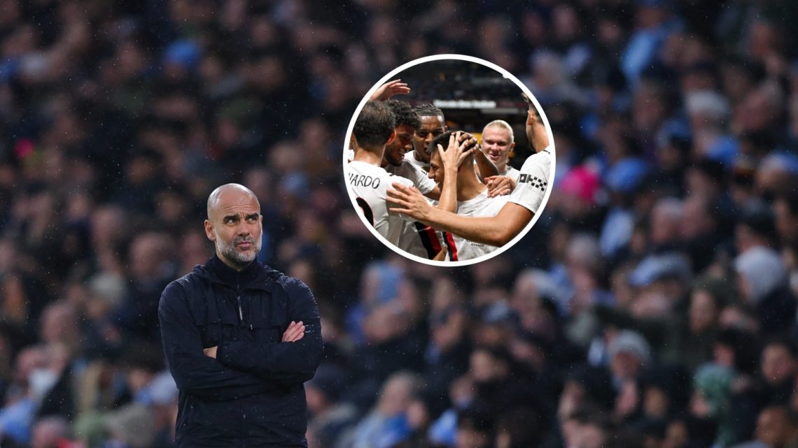 Manchester City manager Pep Guardiola with inset of Claudio Echeverri