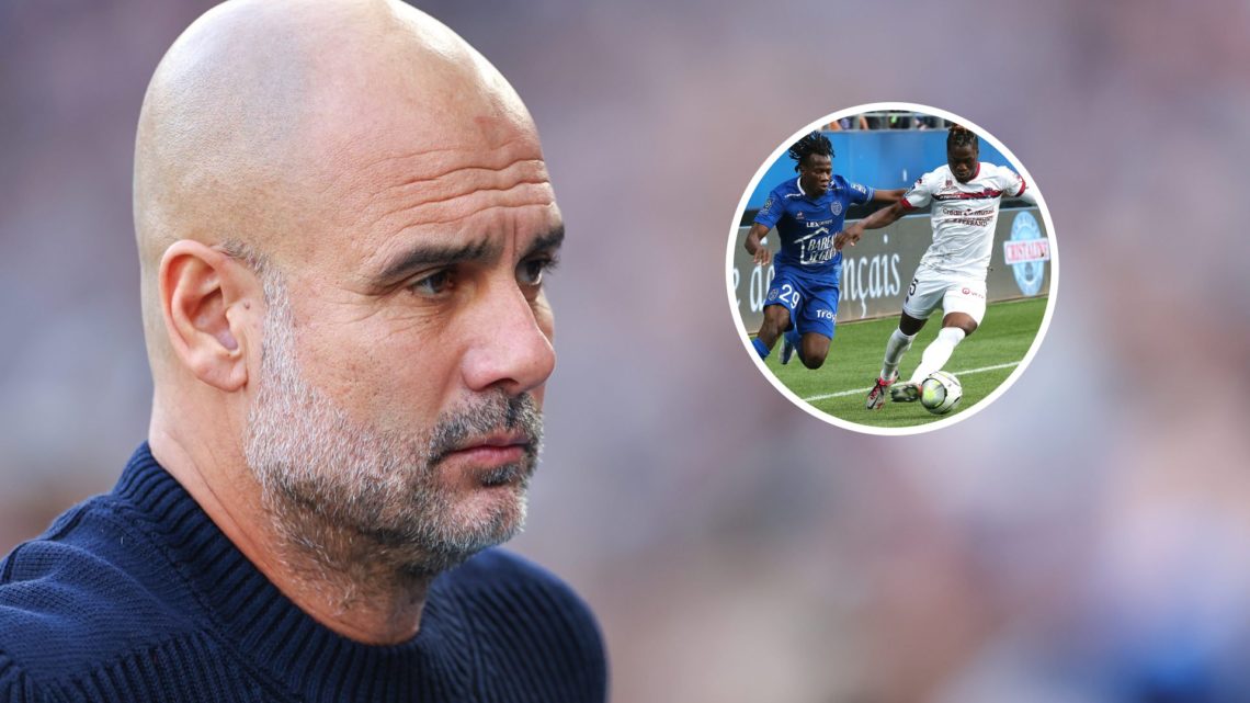 Manchester City manager Pep Guardiola with inset of Issa Kabore