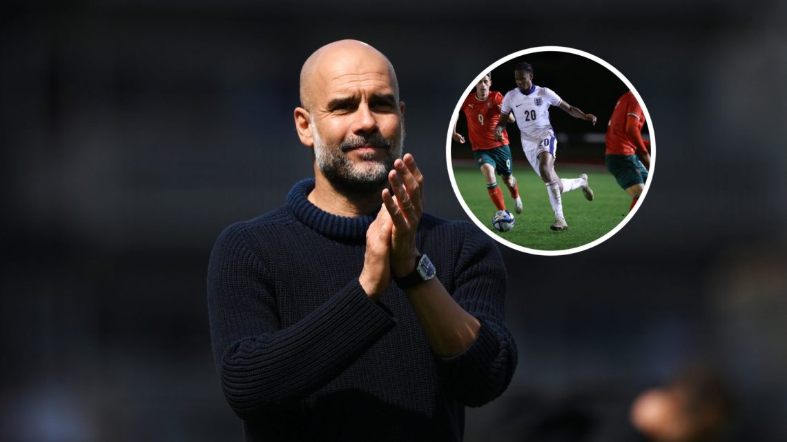 Manchester City manager Pep Guardiola with inset of Stephen Mfuni