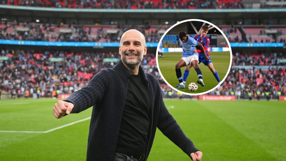 Manchester City manager Pep Guardiola with inset of Stephen Mfuni