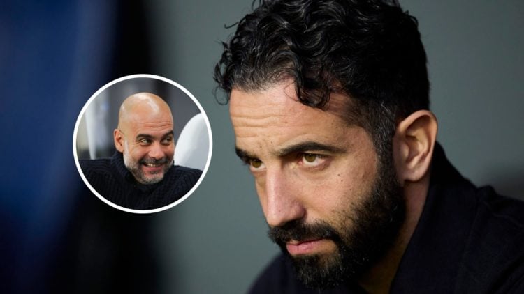 Manchester United manager Ruben Amorim with inset of Manchester City manager Pep Guardiola