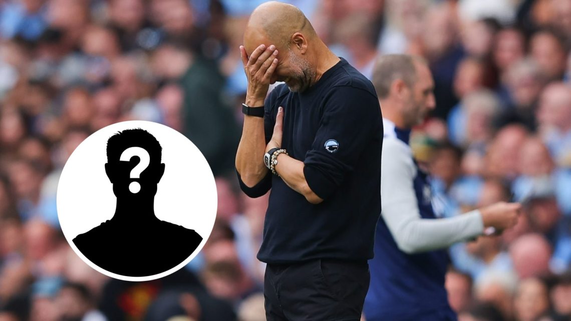 Pep Guardiola with his hand on his head (main image) mystery player inset (bottom left corner)